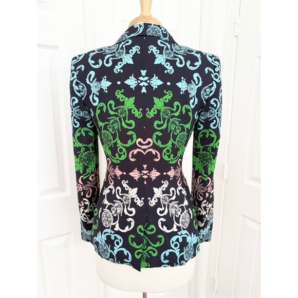 Escada Neiman Marcus‎ Coin Navy Blue Floral Silk Blend Blazer Size 36 S - Picture 3 of 8